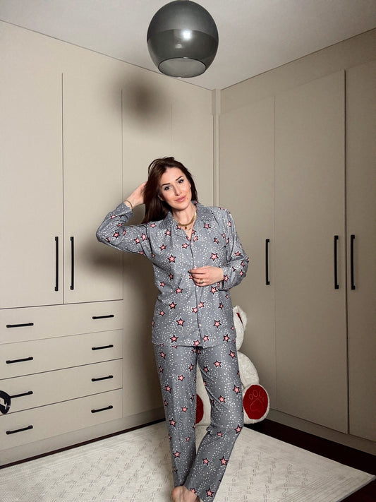 Polar yıldız desenli pijama takımı-GRİ