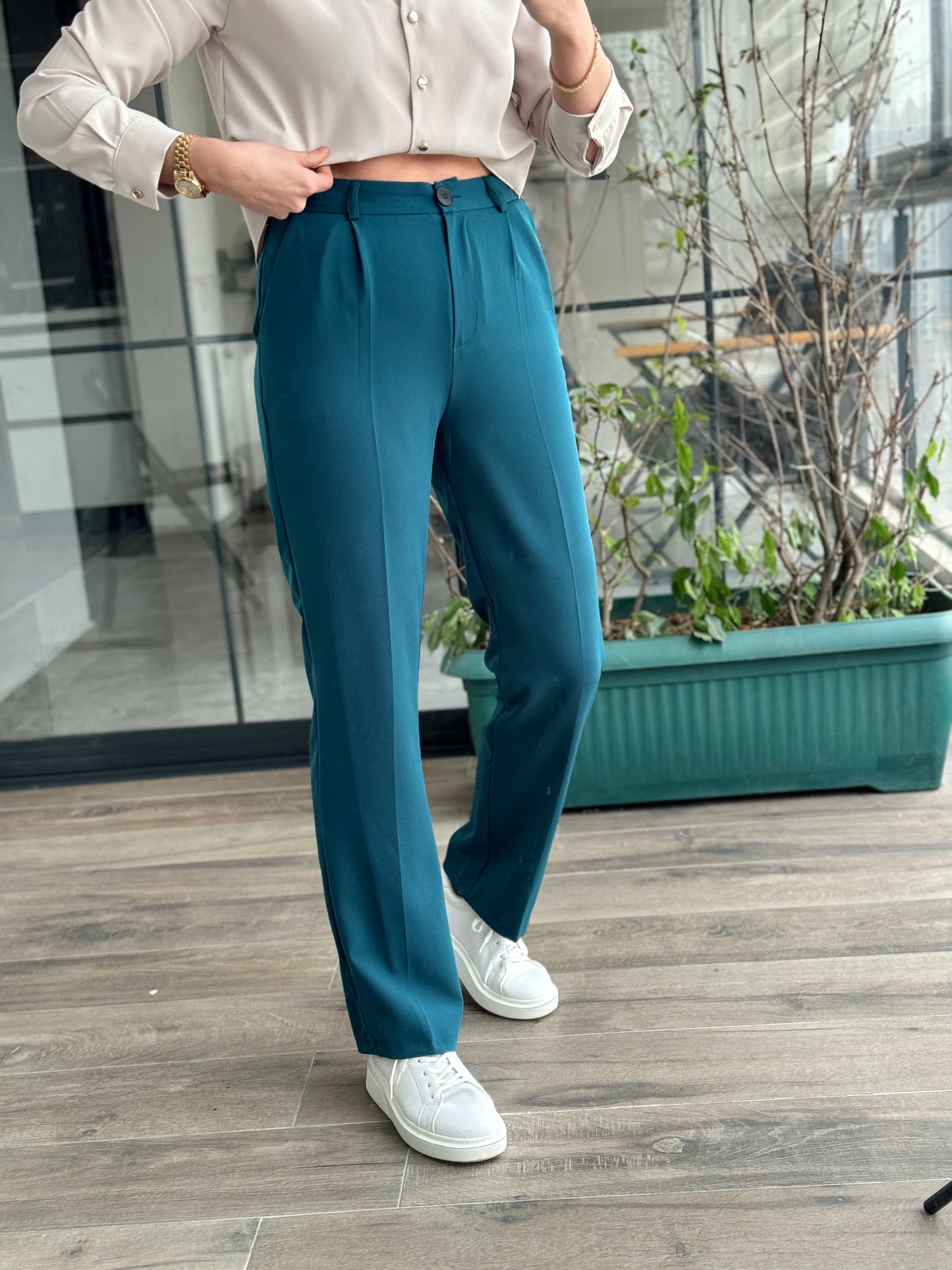 Boru Paça Double Pantolon - Petrol Yeşili