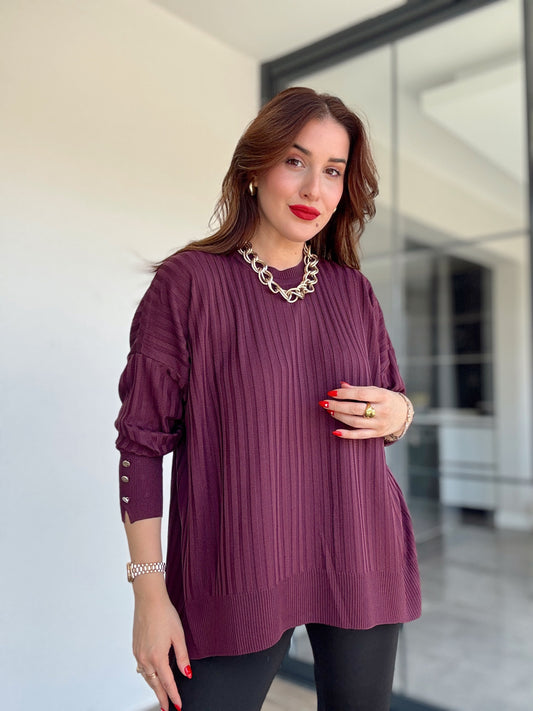 Oversize kesim kol düğmeli kazak MÜRDÜM