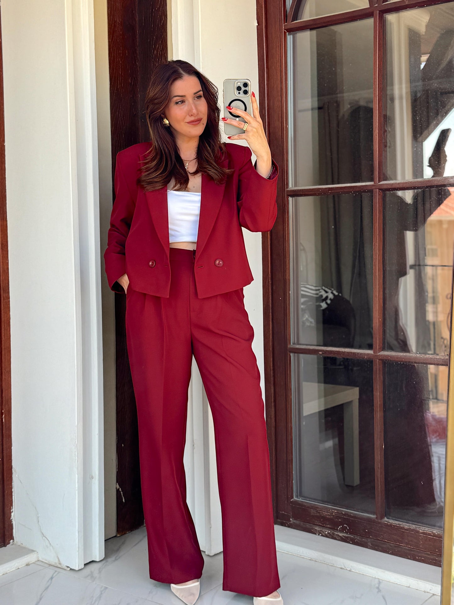 Lina Premium Ceket Pantolon takım Bordo