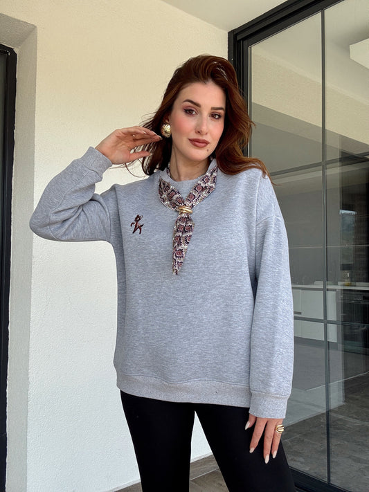 Üç iplik şal yaka sweat-GRİ
