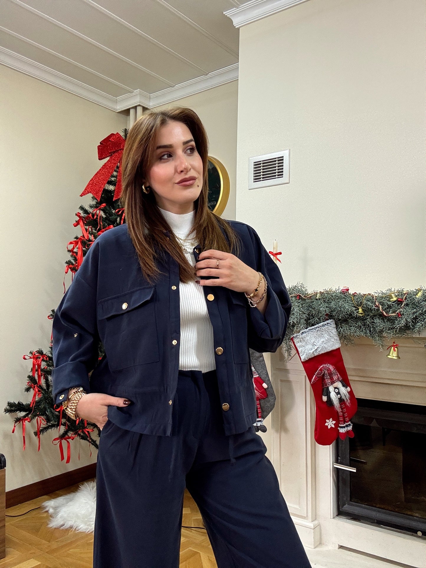 Mandela gold düğmeli ikili takım-LACİVERT