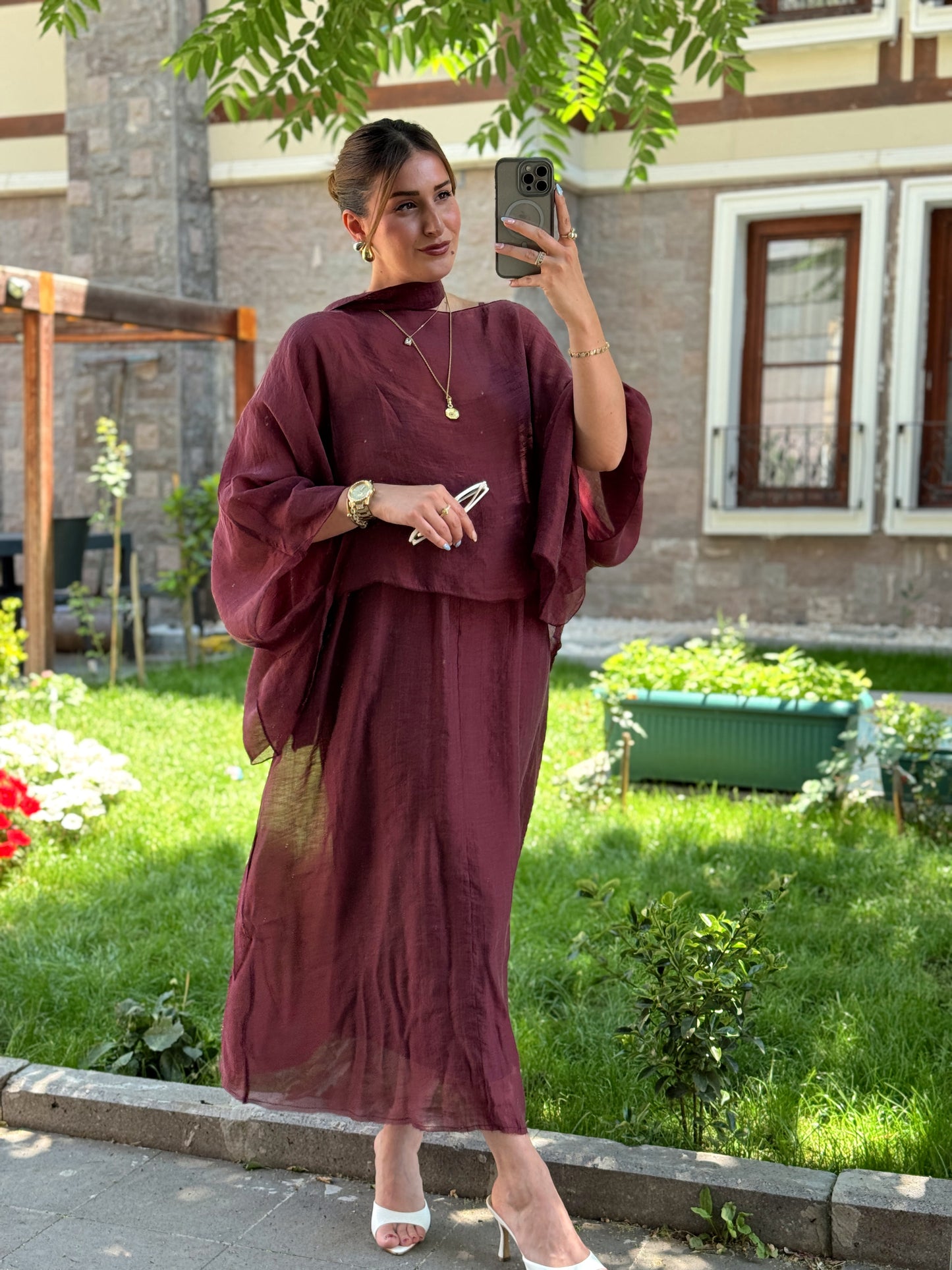Bluzlu Premium Elbise Bordo