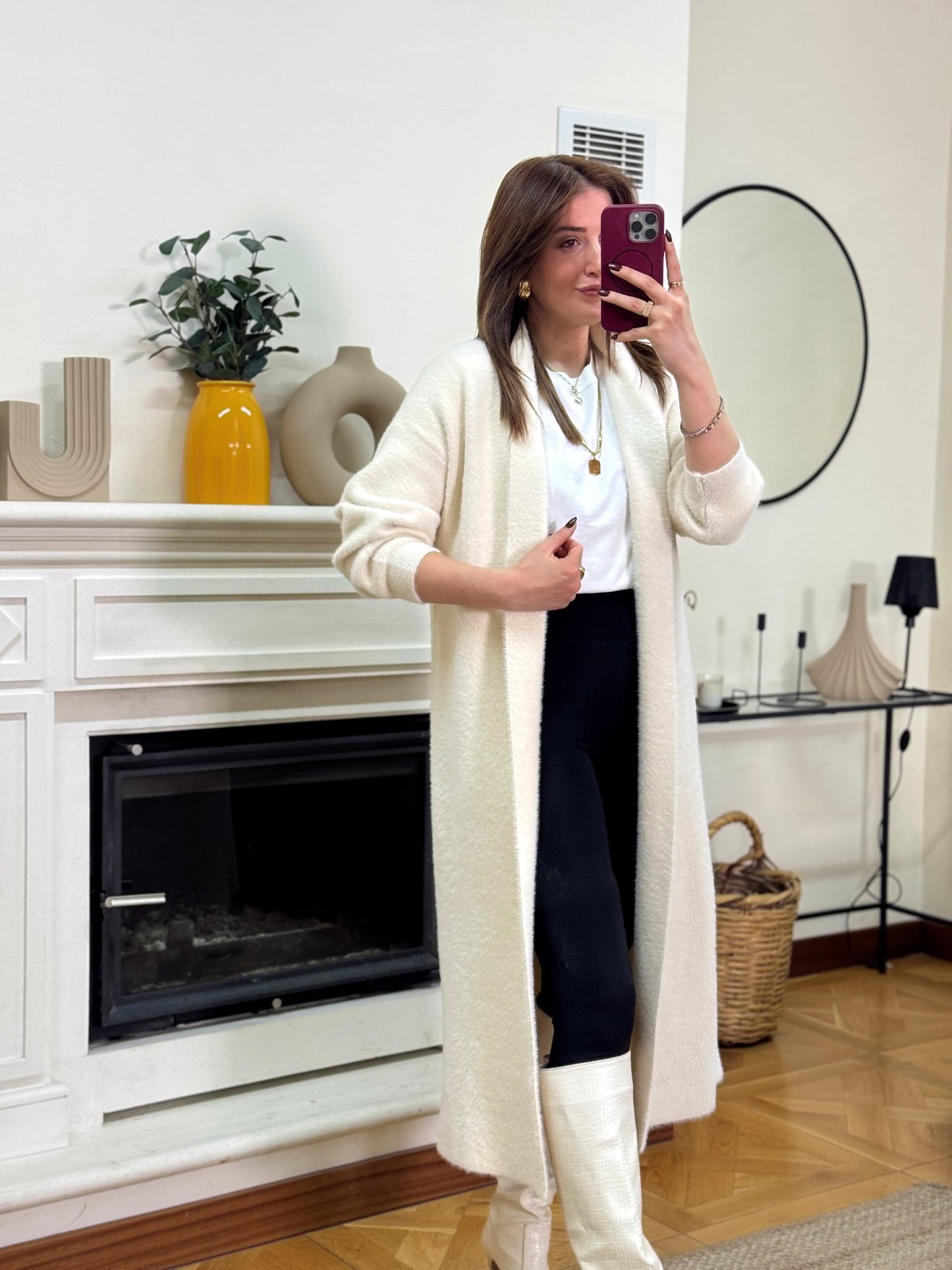 Premium uzun sakal kumaş hırka-BEJ