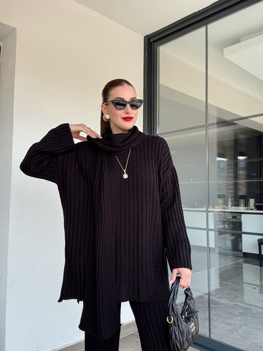 Şallı triko takım-SİYAH