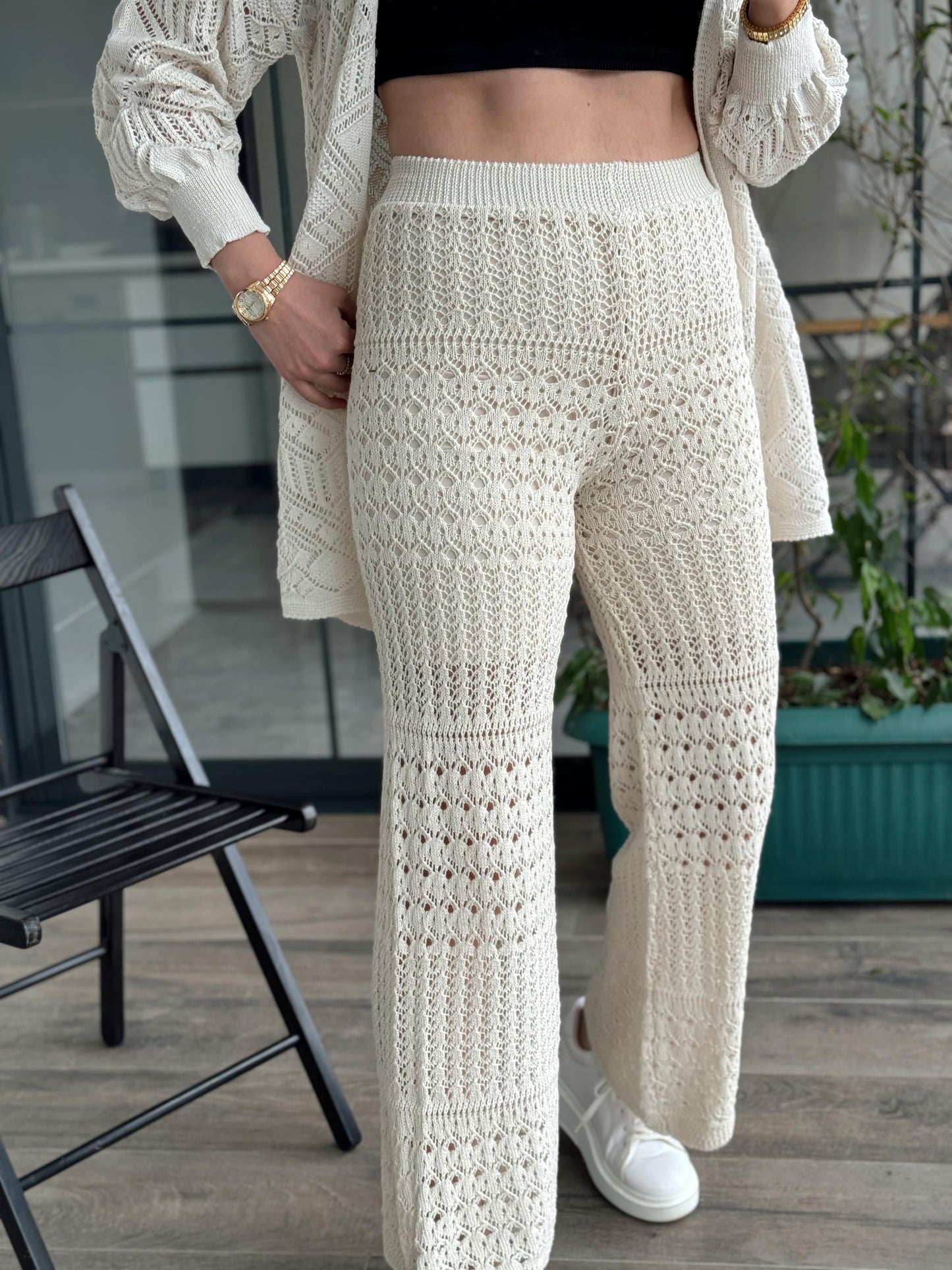 Astarlı Ajurlu Pantolon - BEJ