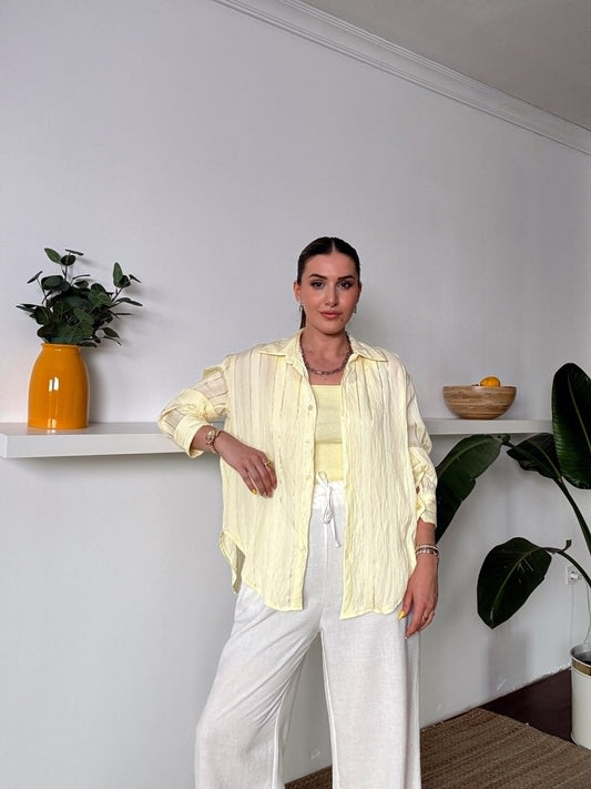 Crush çizgili atletli basic gömlek SARI