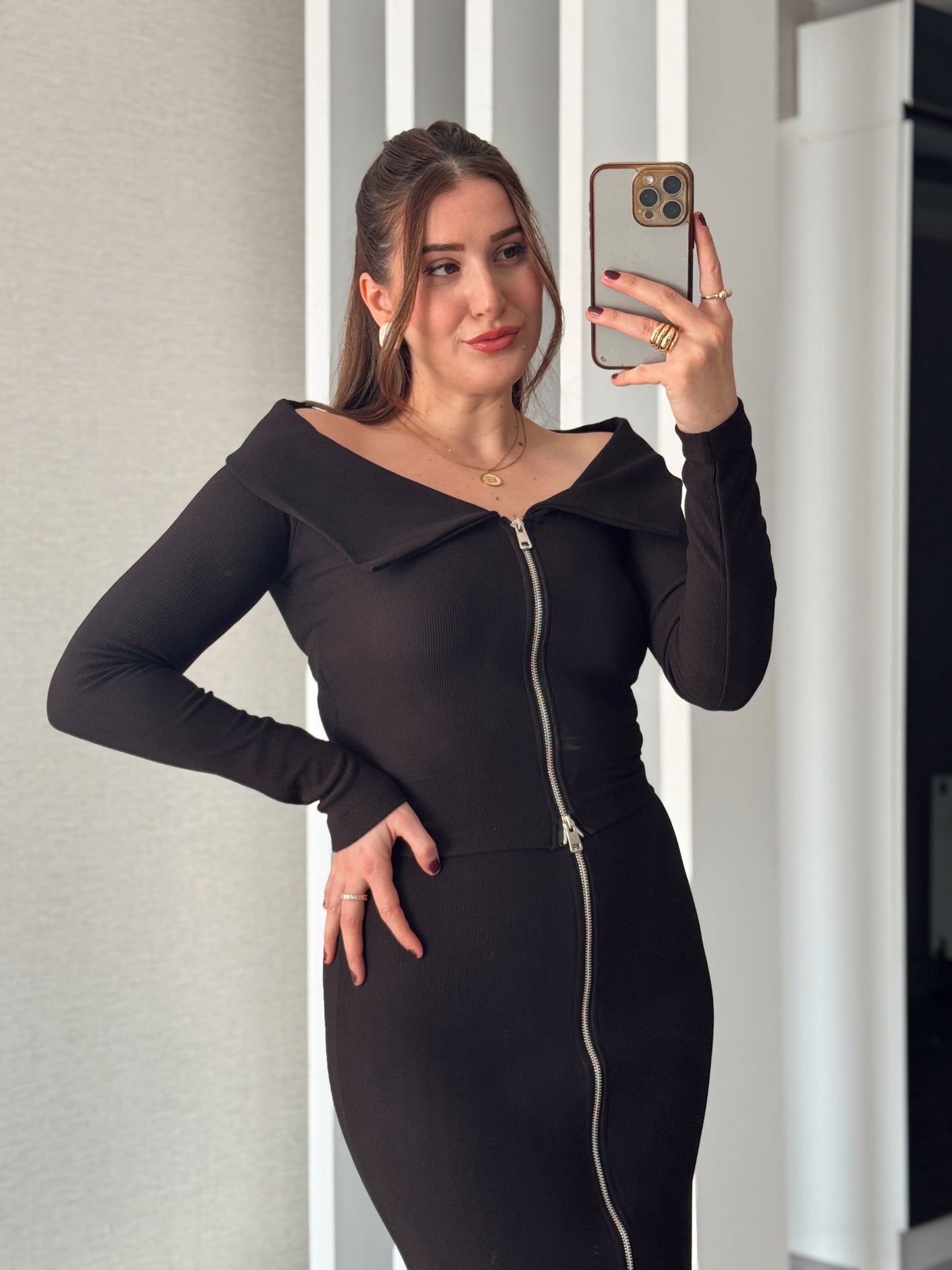 Ottoman Fermuarlı Bluz SİYAH