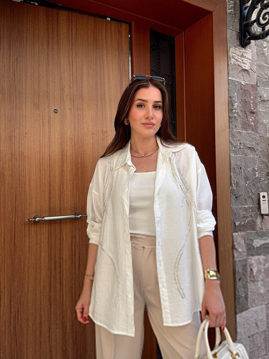 2 Parça Gömlek Atlet Takım Ekru