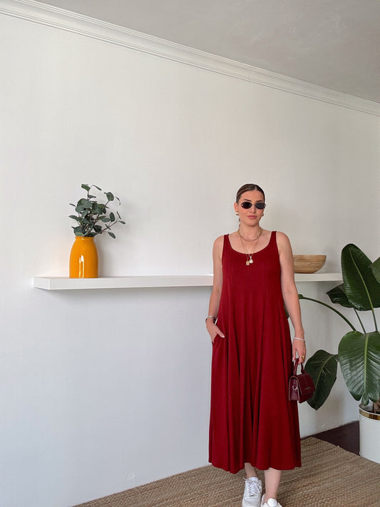 Askılı Modal Kumaş Elbise Bordo