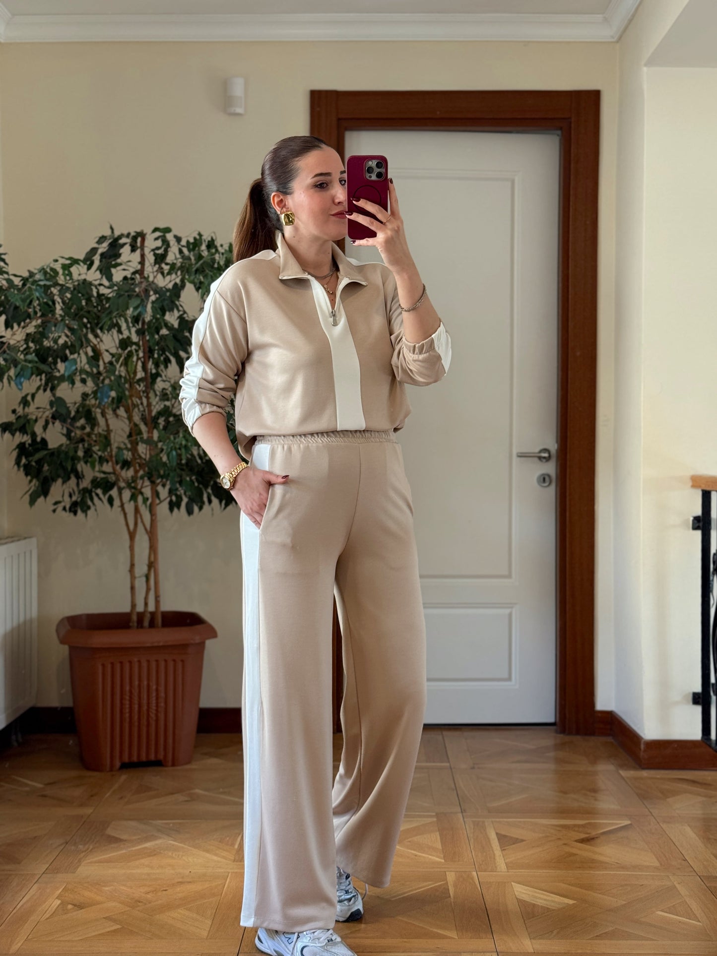 Yarım Fermuarlı Modal Takım Bej