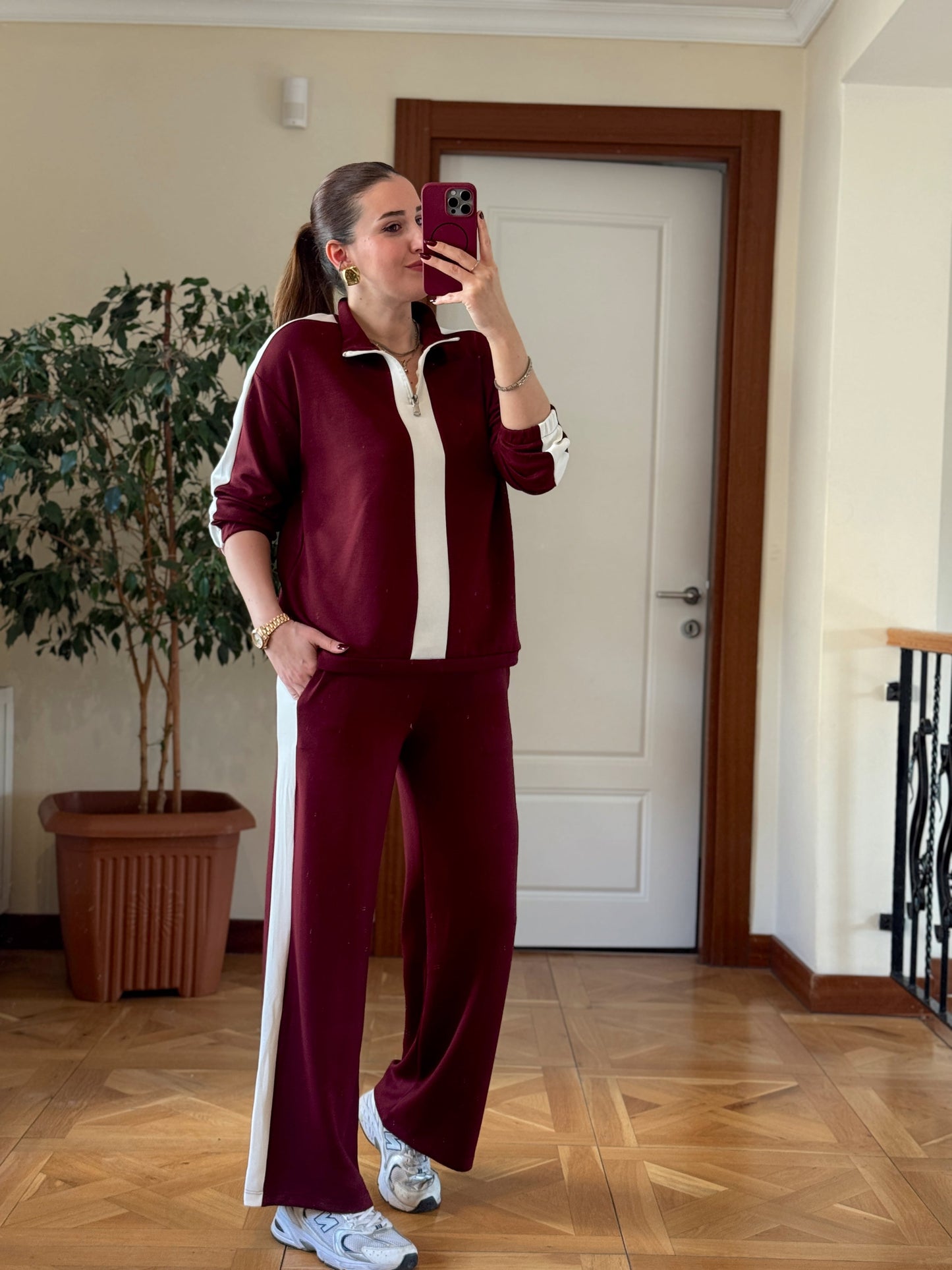 Yarım Fermuarlı Modal Takım Bordo