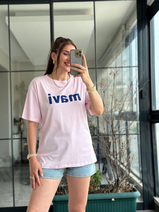 MV Baskılı Organik Tişört - TOZ PEMBE