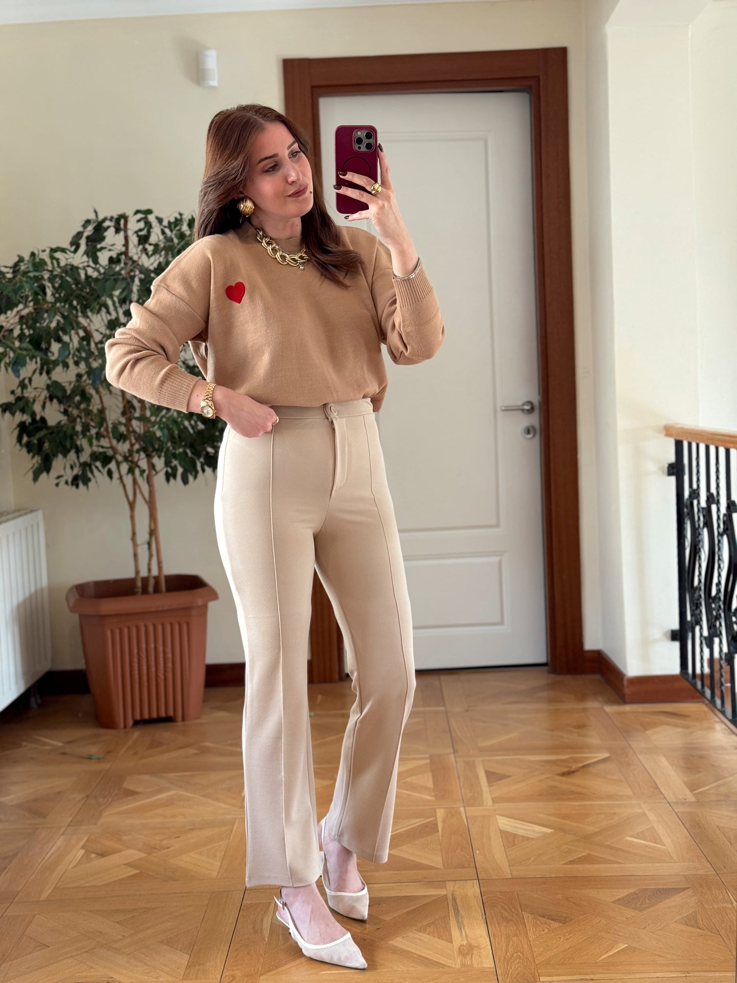 Krep kumaş çimalı pantolon-TAŞ