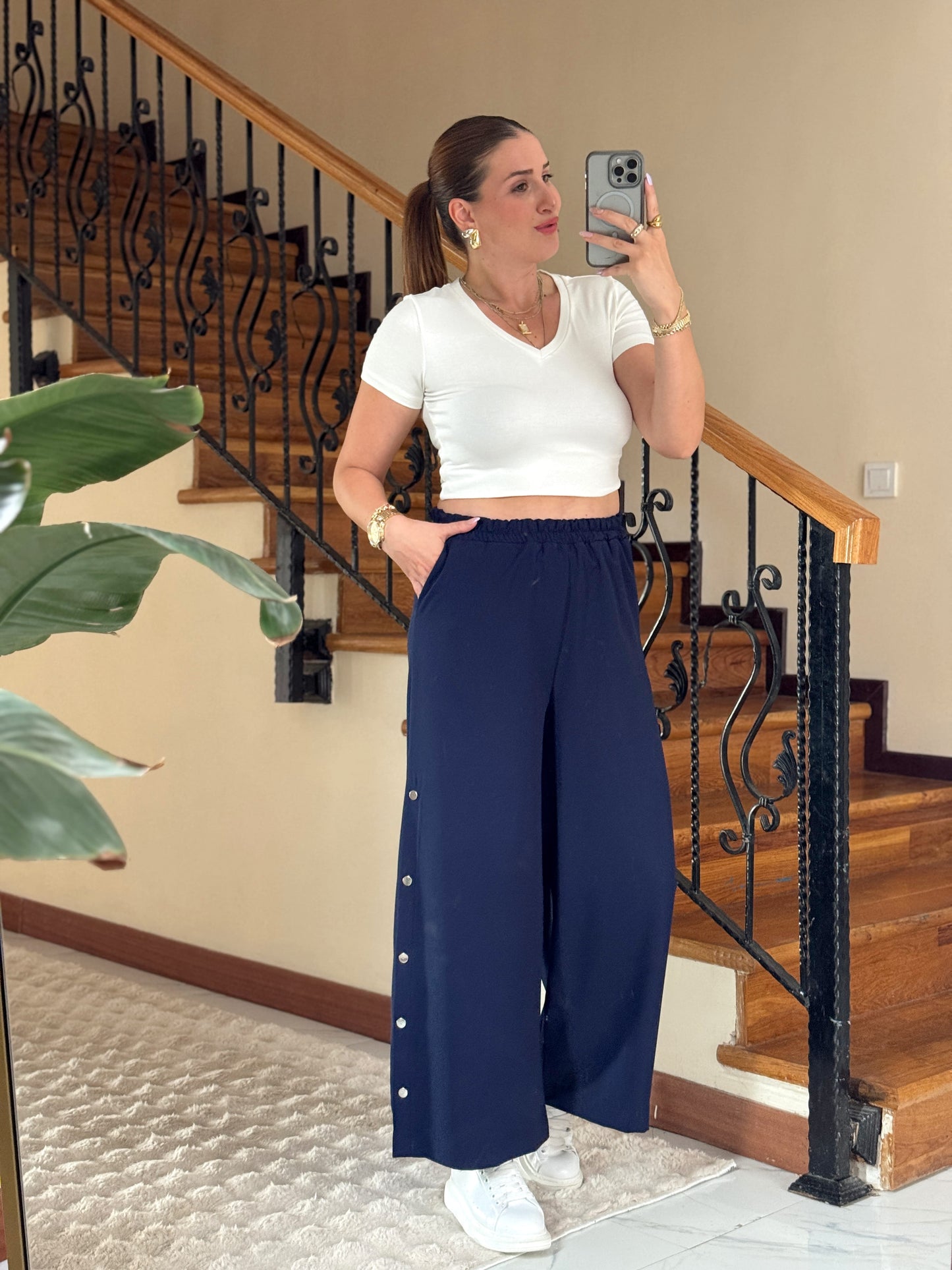 Yanları çıtçıtlı pantolon LACİVERT