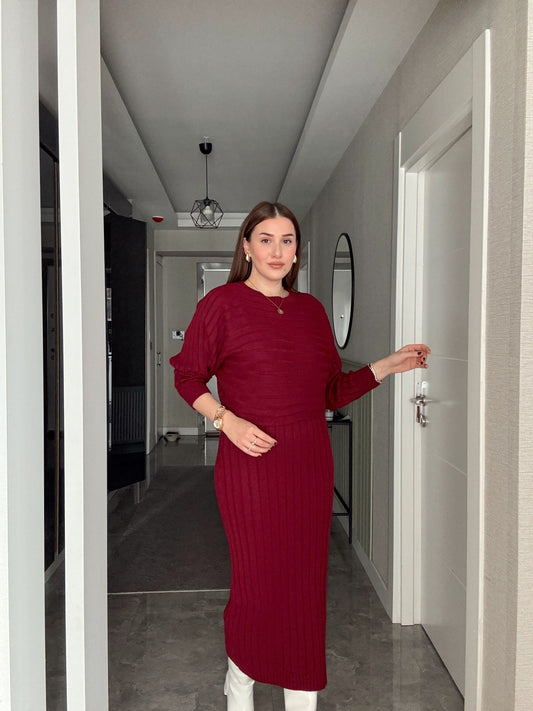 Fitilli Elbiseli Bluz Takım BORDO