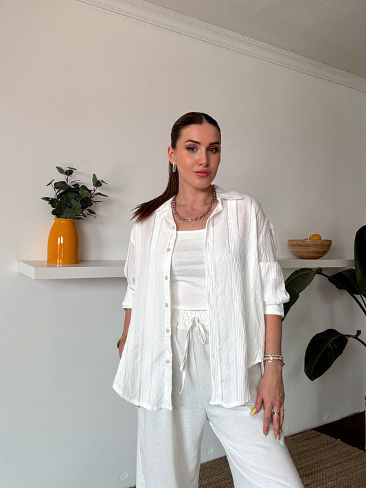 Crush çizgili atletli basic gömlek BEYAZ