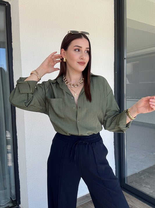 Basic Crush Gömlek - HAKİ