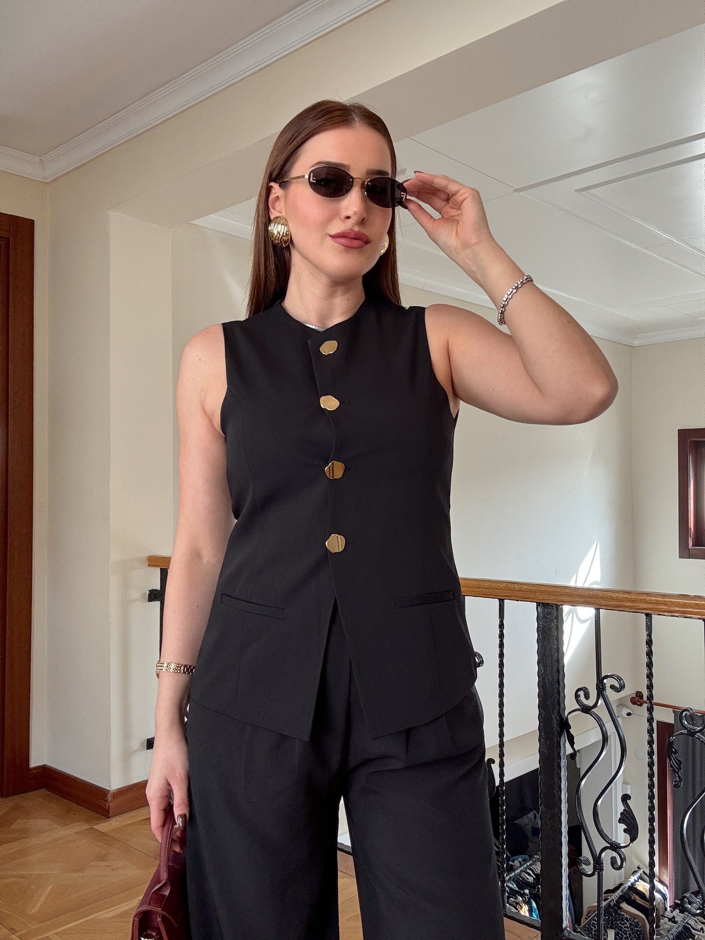 NATALİ Gold düğme ikili takım SİYAH