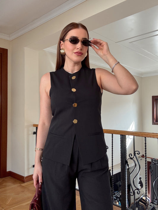 NATALİ Gold düğme ikili takım SİYAH