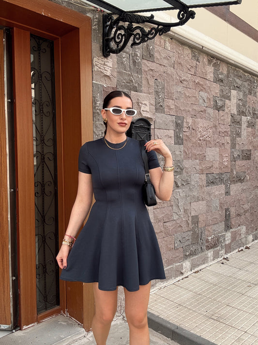 Biyeli volanlı basic elbise GRİ