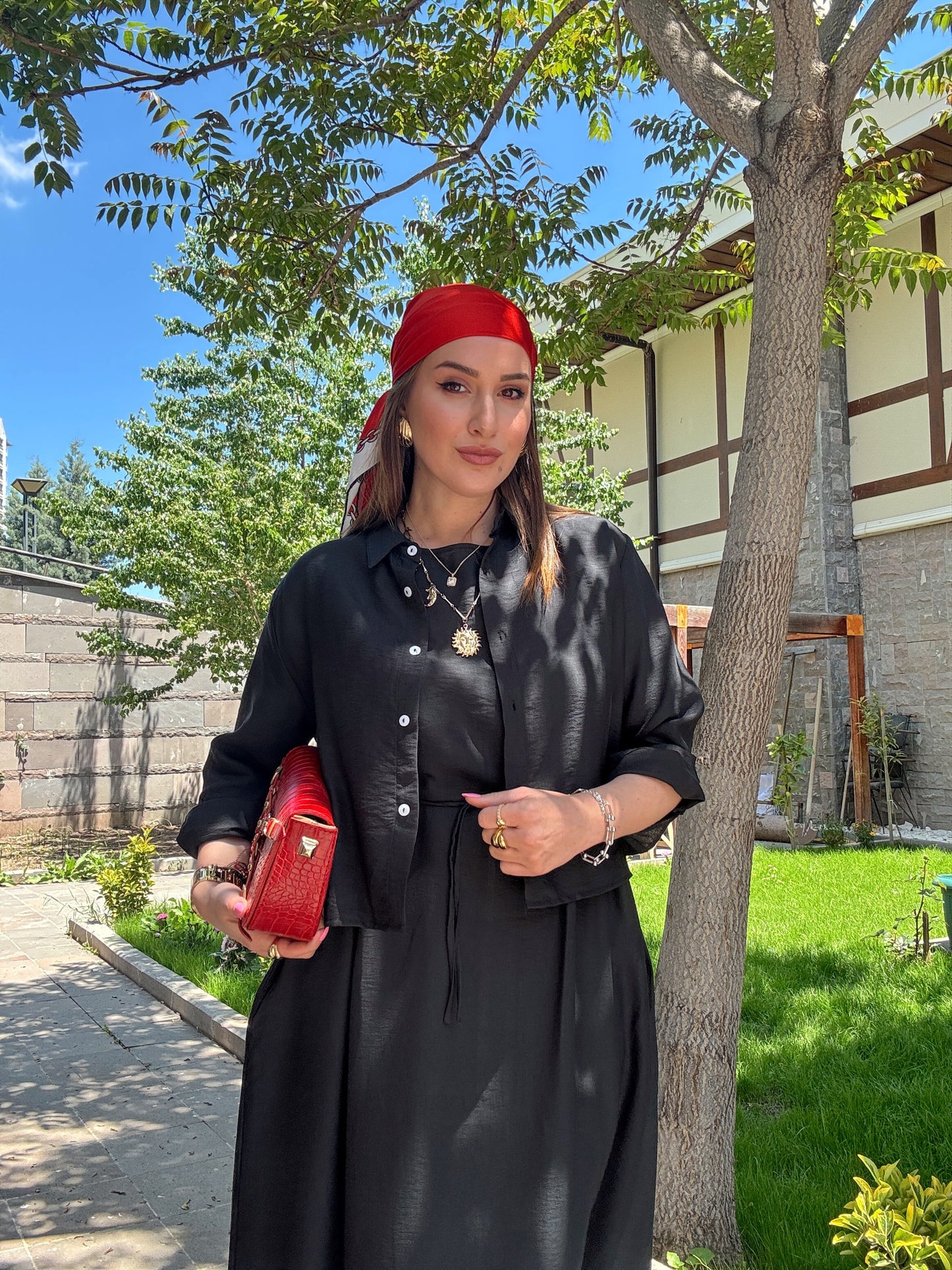 Gömlekli Elbise Takım Siyah