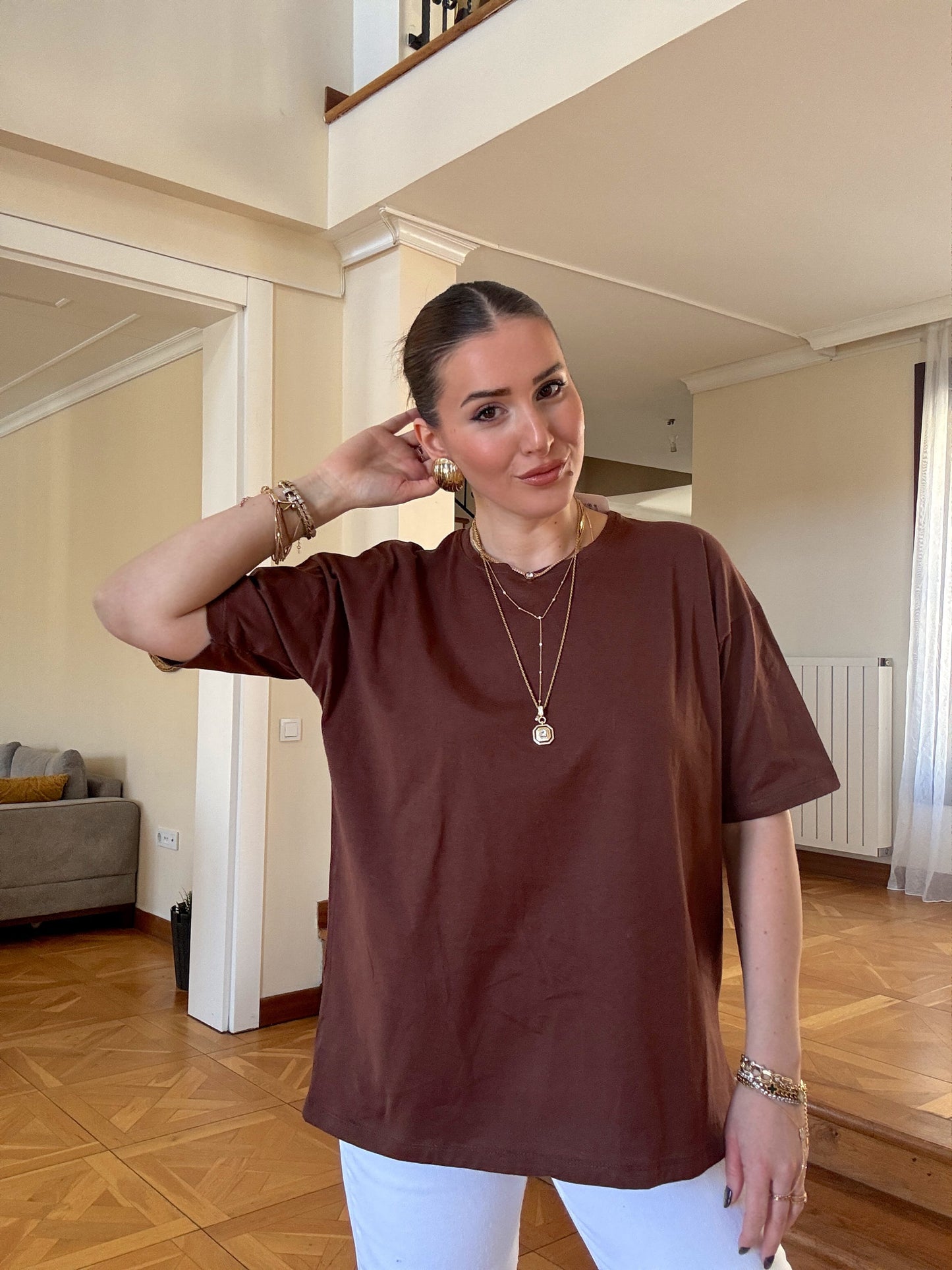 Oversize Tişört Kahve