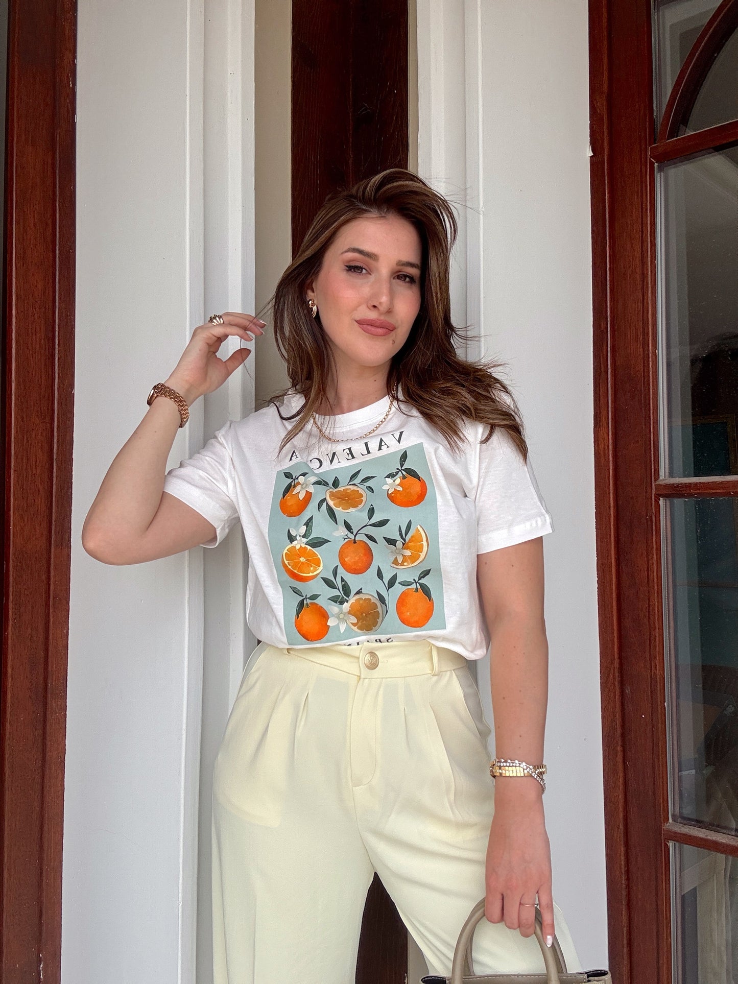 VALENCİA baskılı basic tişört BEYAZ