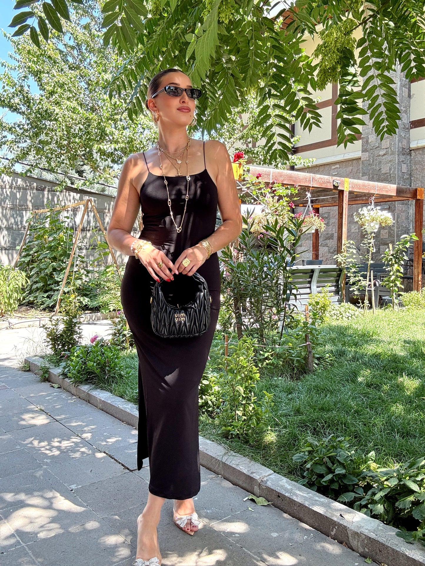 İp askılı sandy elbise SİYAH
