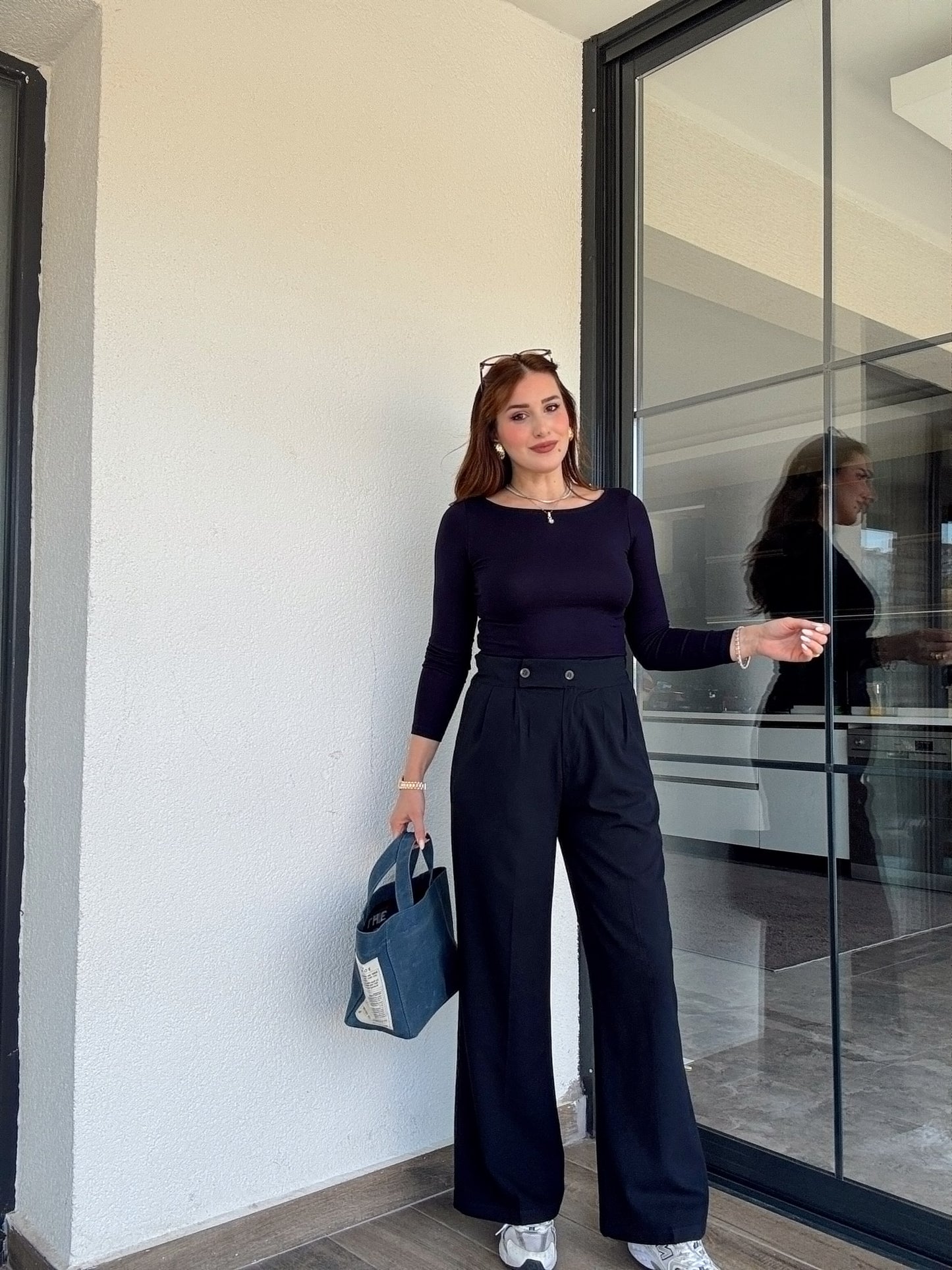 Çift düğme palazzo pantolon-LACİVERT