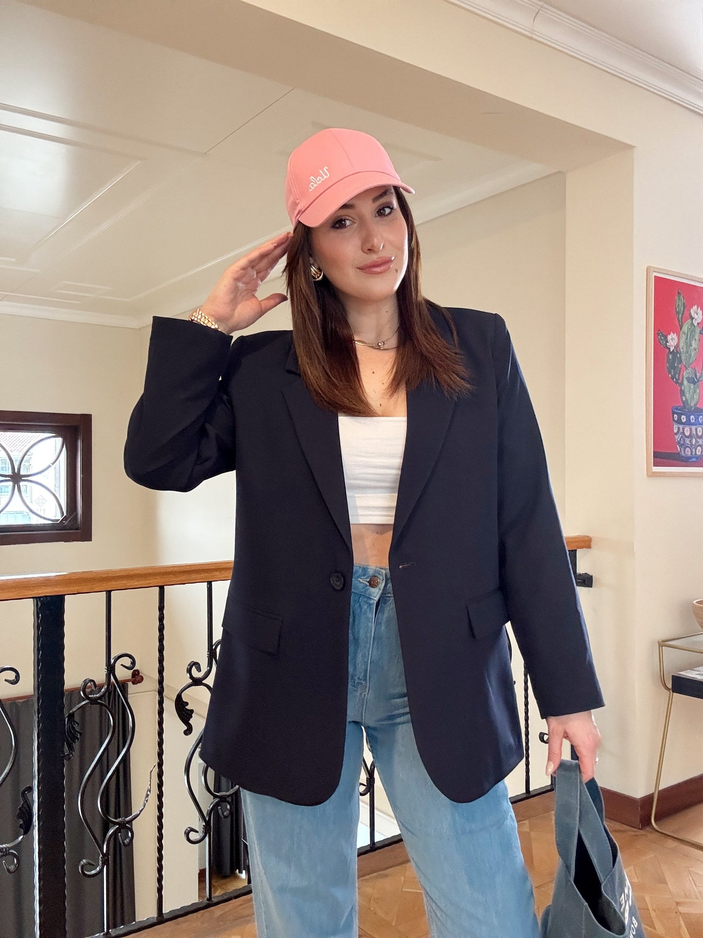 Tek düğme astarlı Naomi Ceket-LACİVERT