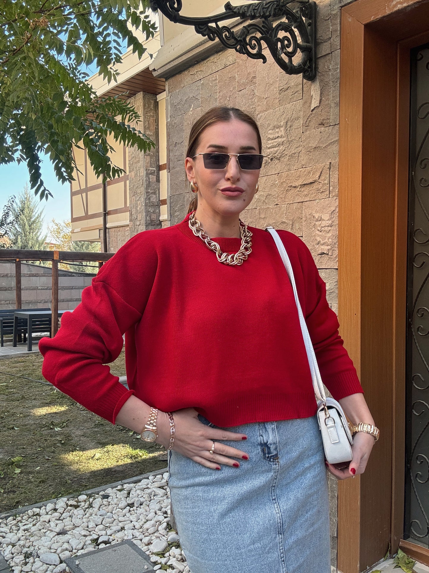 Basic Crop Kazak - KIRMIZI