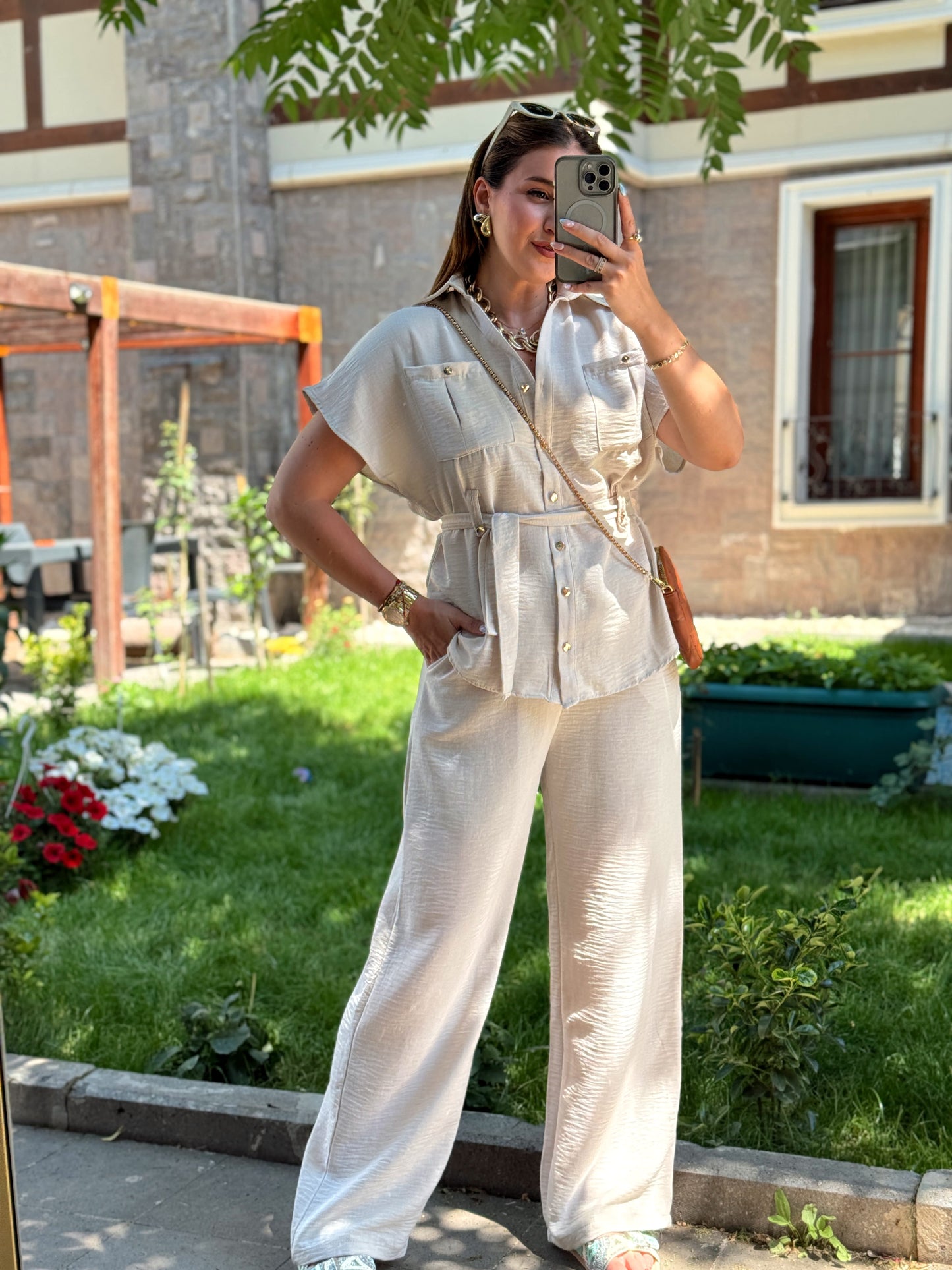 Bağlamalı Premium keten takım Taş