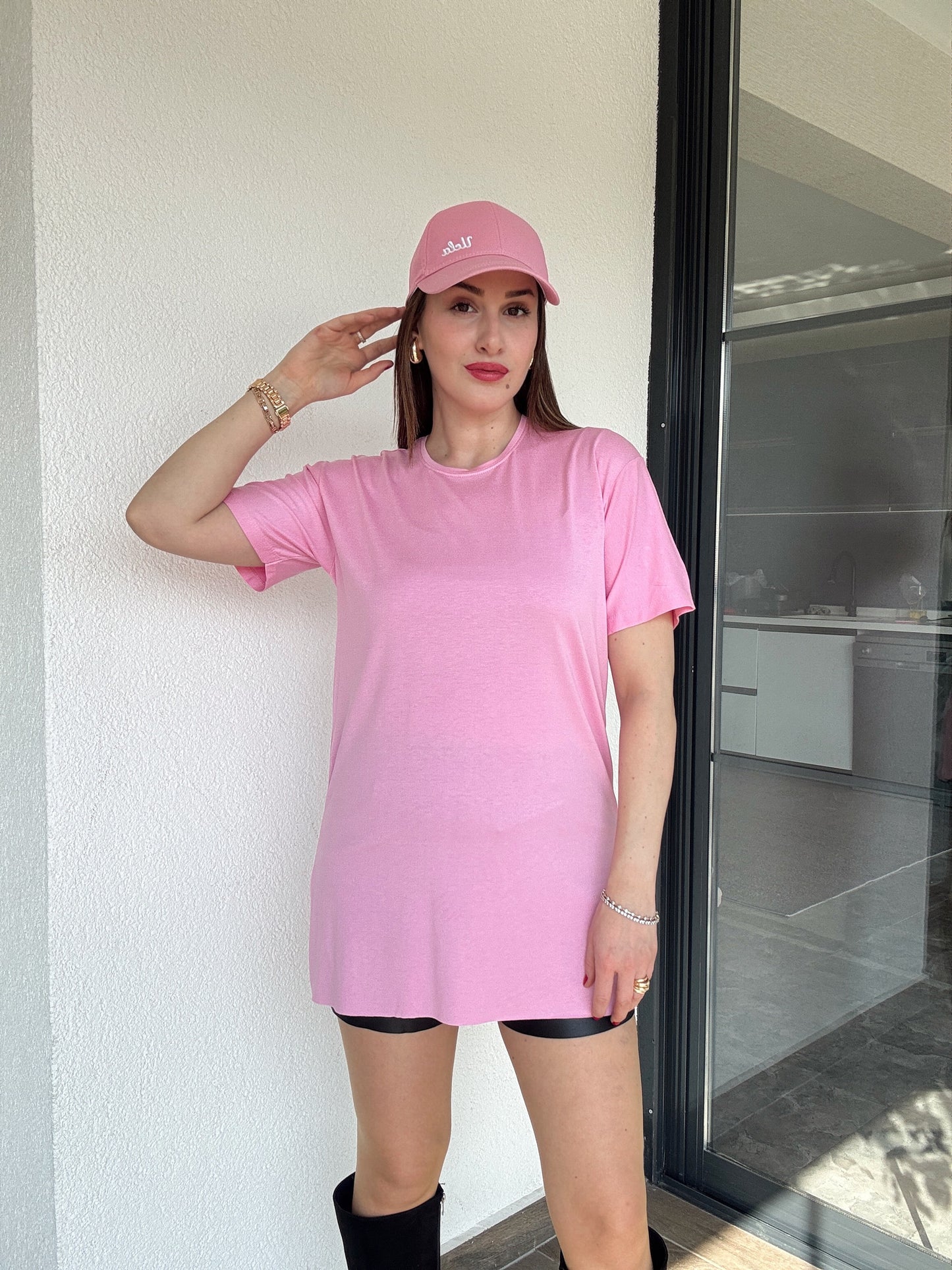 Viskon Sıfır Yaka Kısa Kol Tişört - TOZ PEMBE