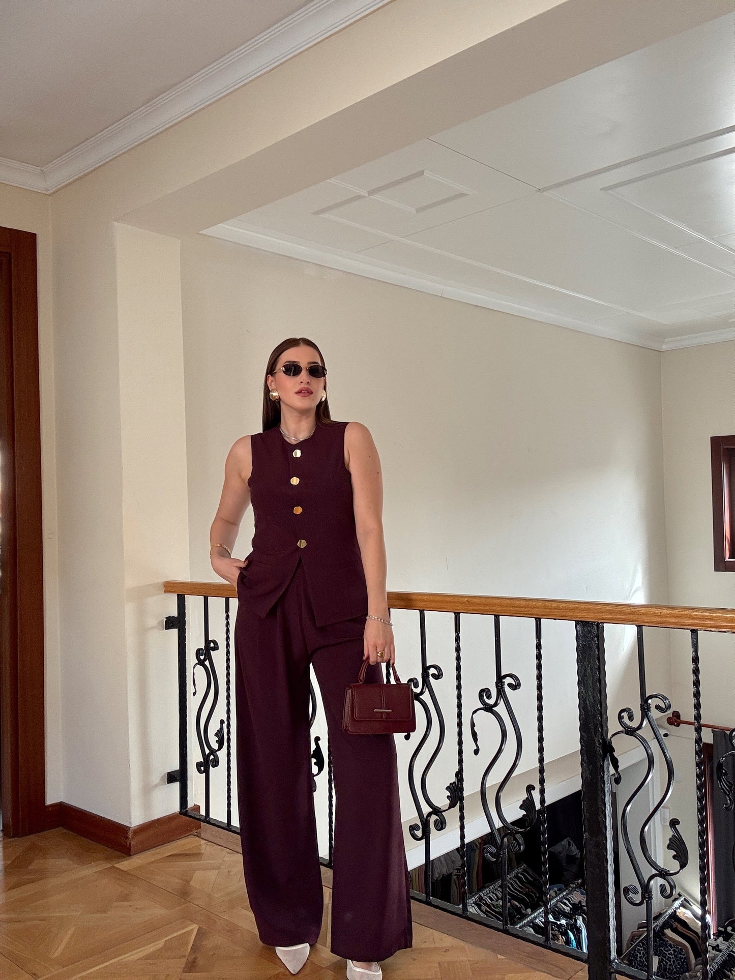 NATALİ Gold düğme ikili takım MÜRDÜM