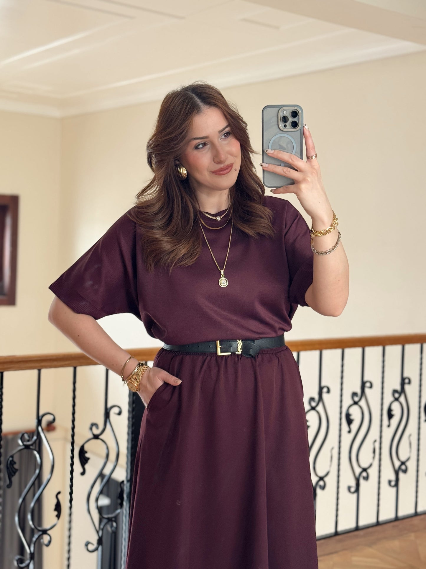 Kısa Kollu Oversize Triko Kazak-MÜRDÜM