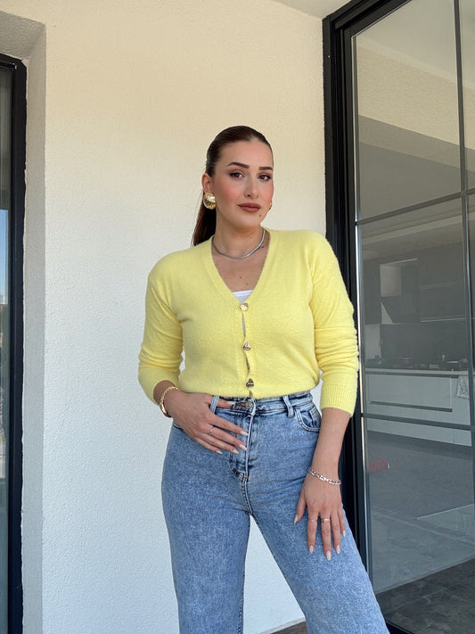 V Yaka yumoş ceket-SARI