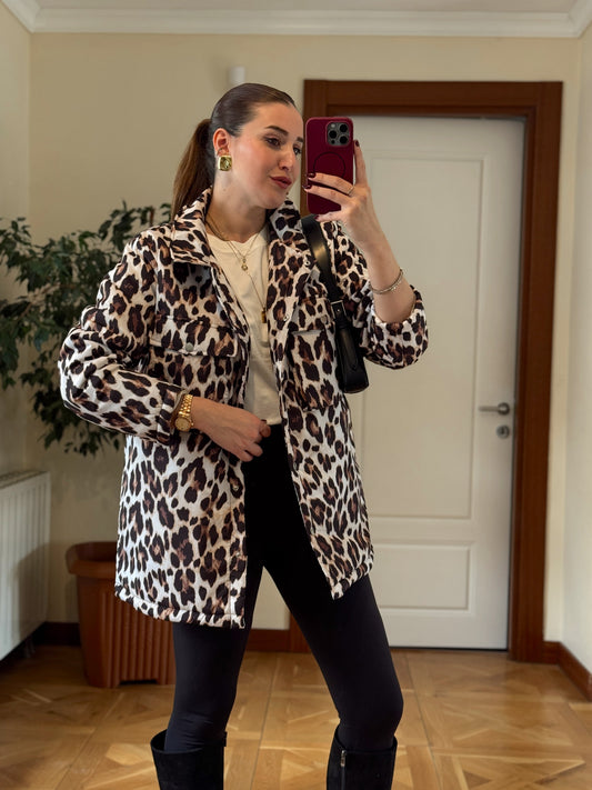 Leopar Desen Astarlı Mont - LEOPAR