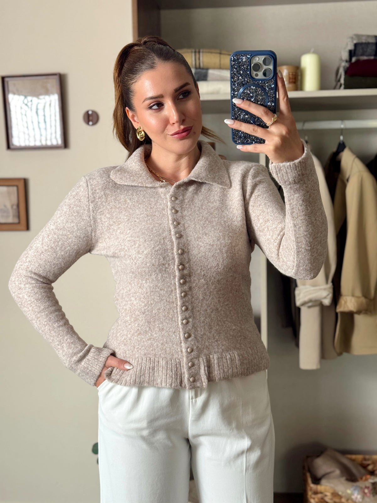 Polo yaka yumoş Pinterest hırka vizon