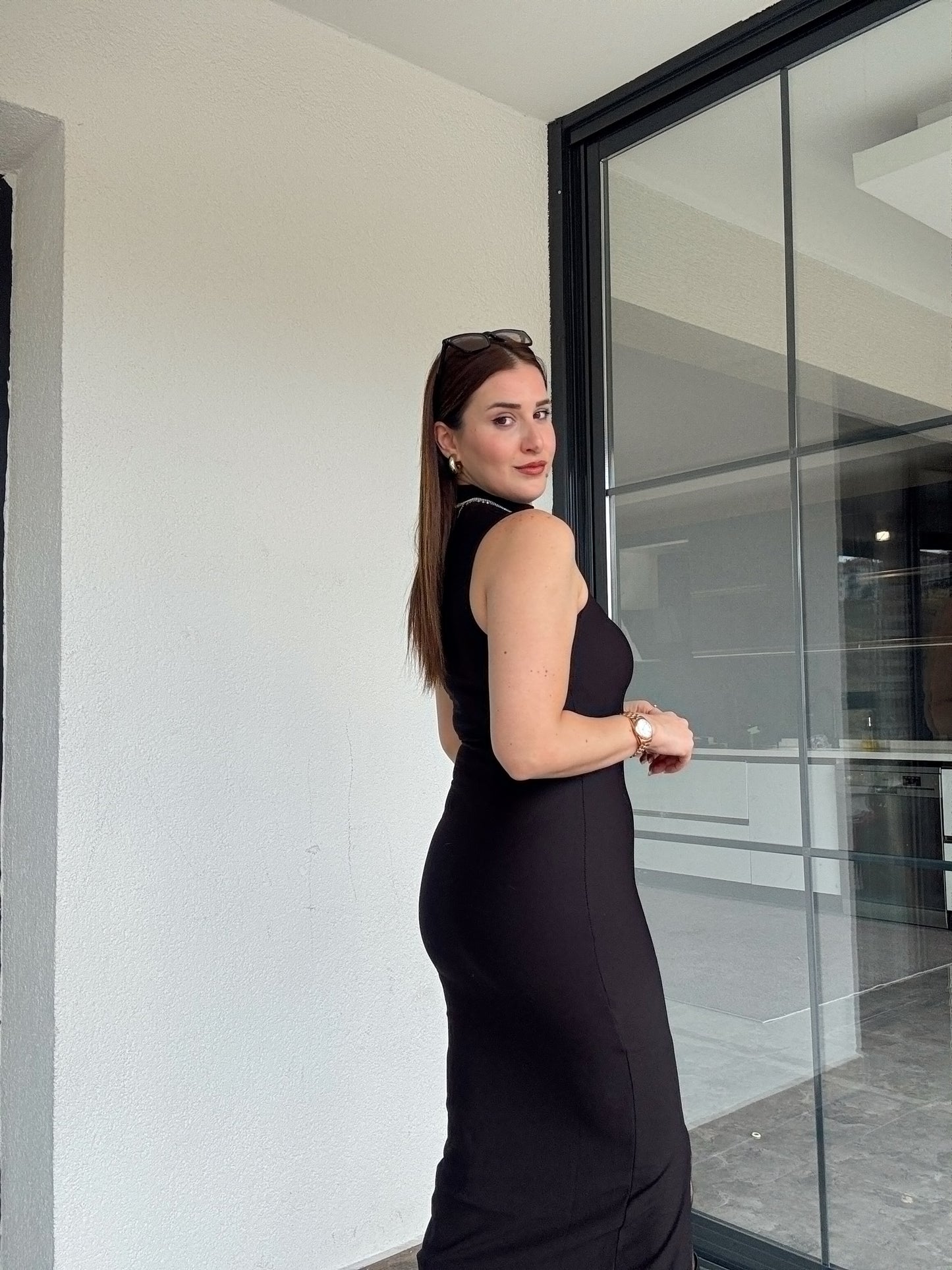 Balıkçı yaka kolsuz elbise-SİYAH