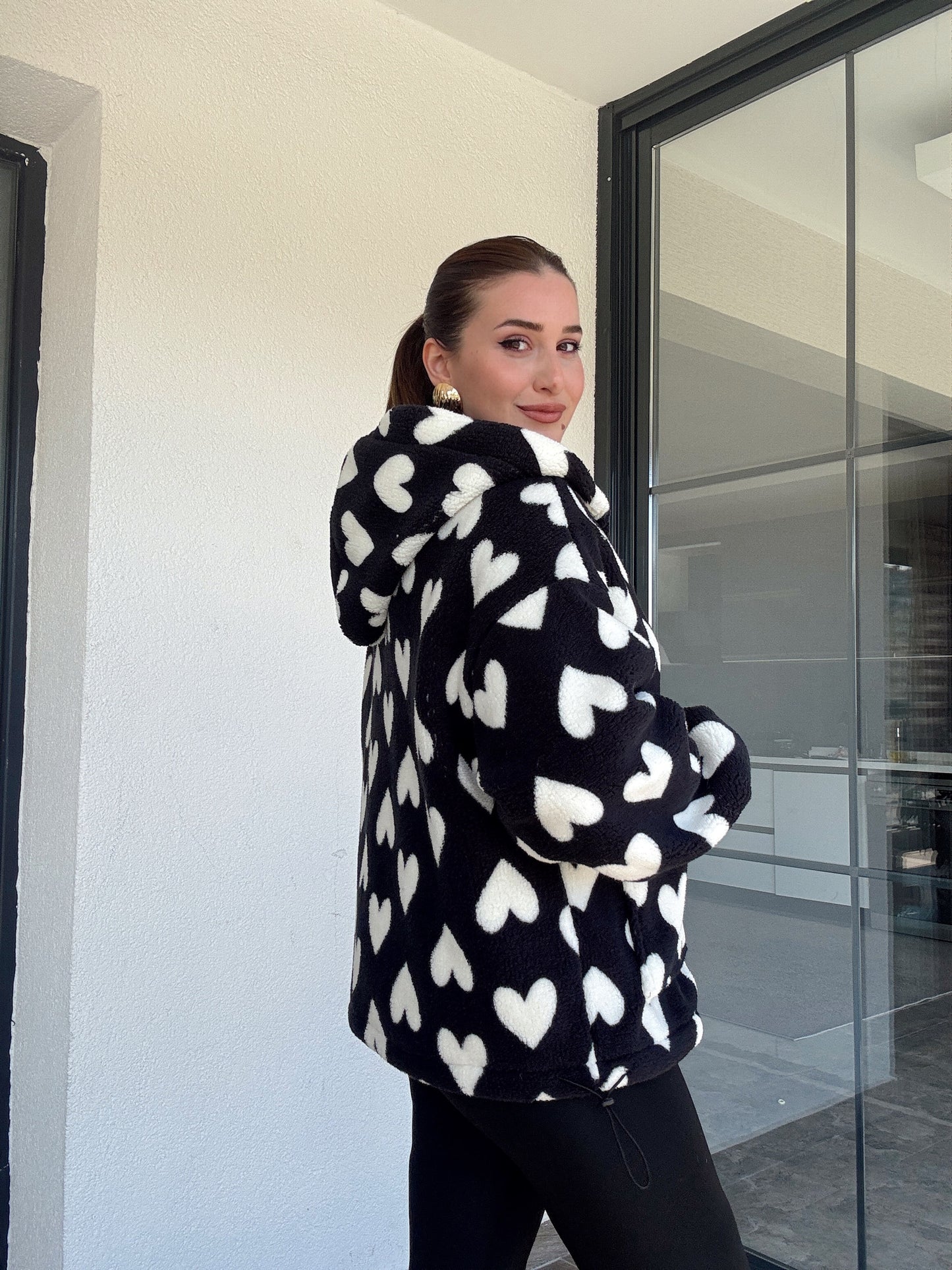 Kalpli Peluş Mont SİYAH