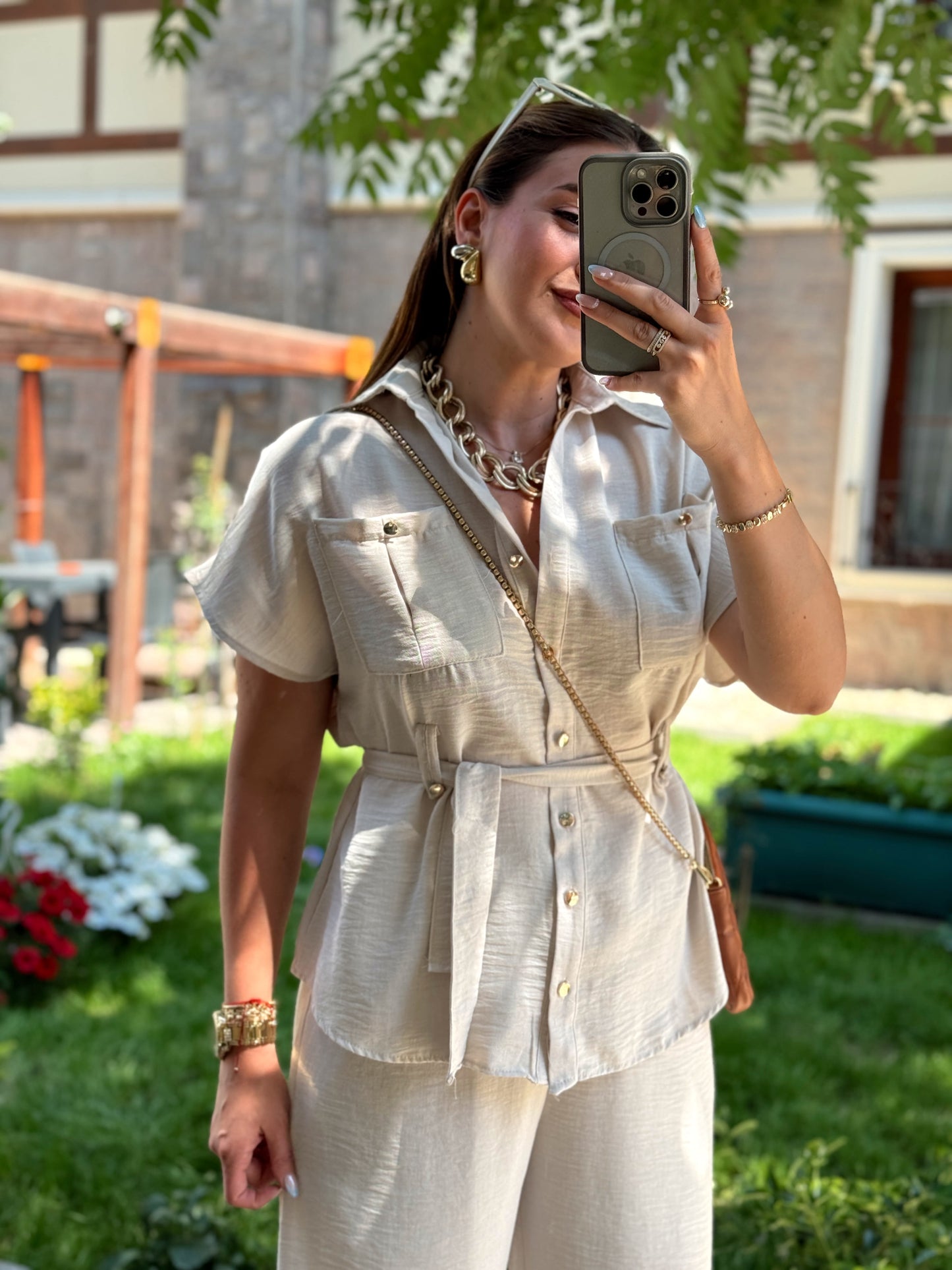Bağlamalı Premium keten takım Taş