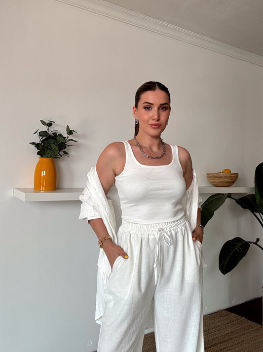 Crush çizgili atletli basic gömlek BEYAZ