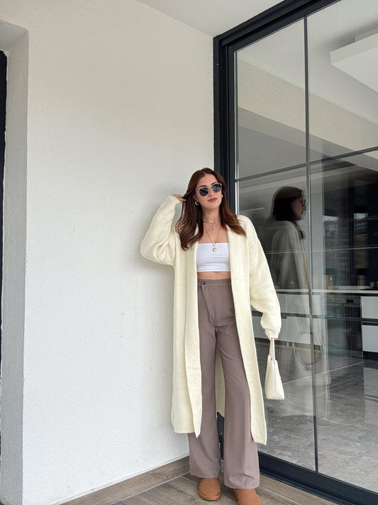 Şardonlu uzun hırka-BEJ