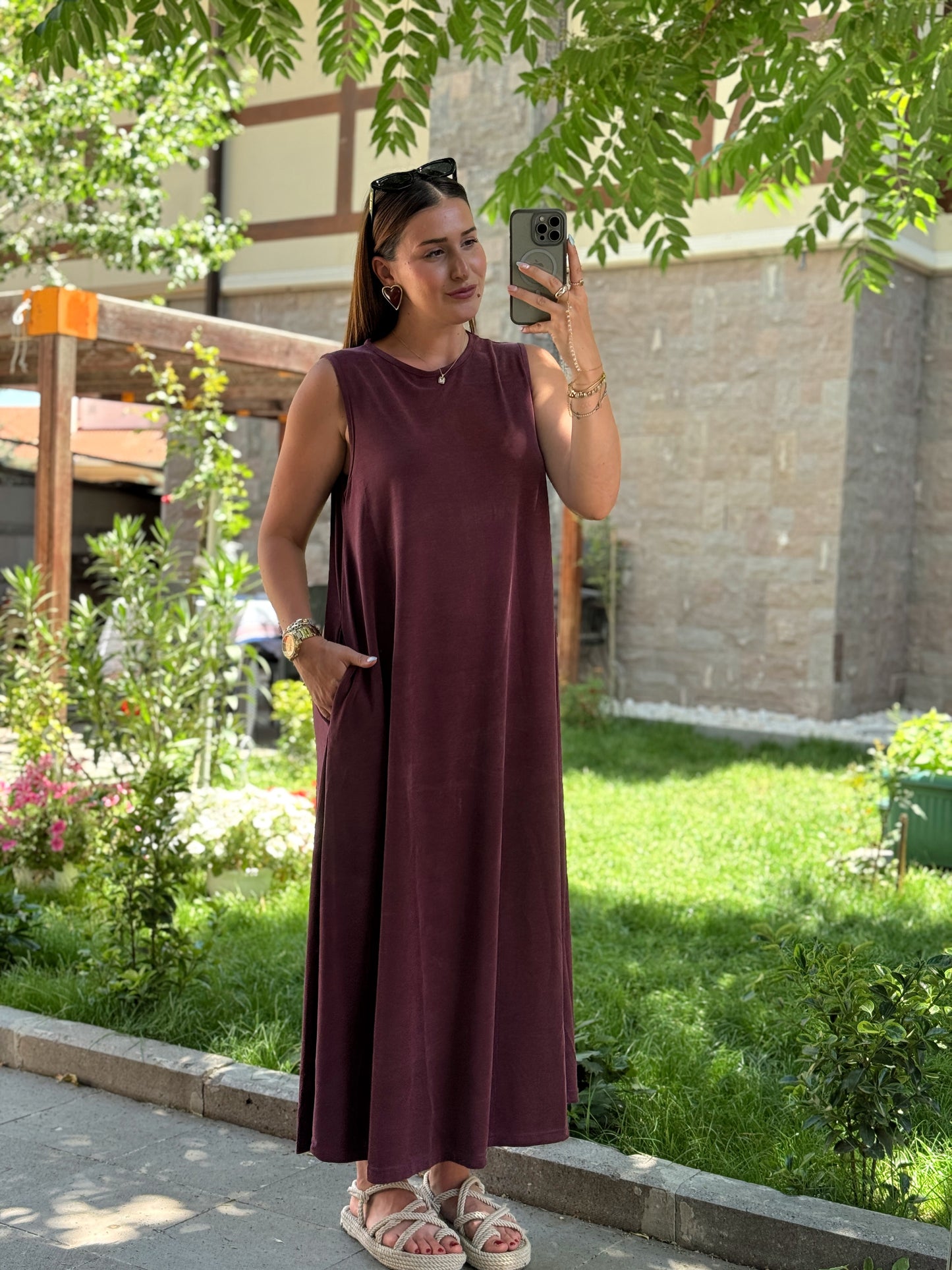 Pike örgü uzun elbise bordo