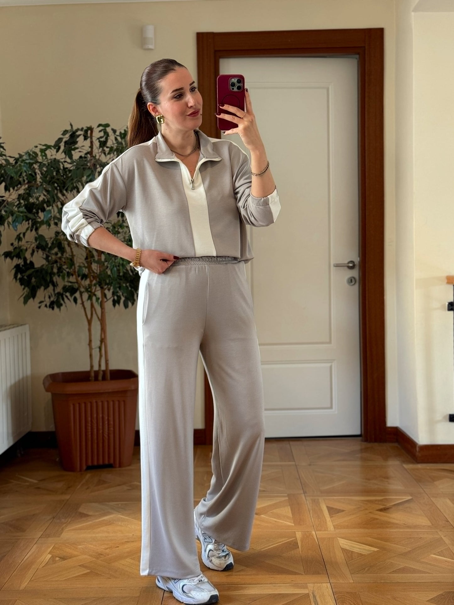 Yarım Fermuarlı Modal Takım Gri