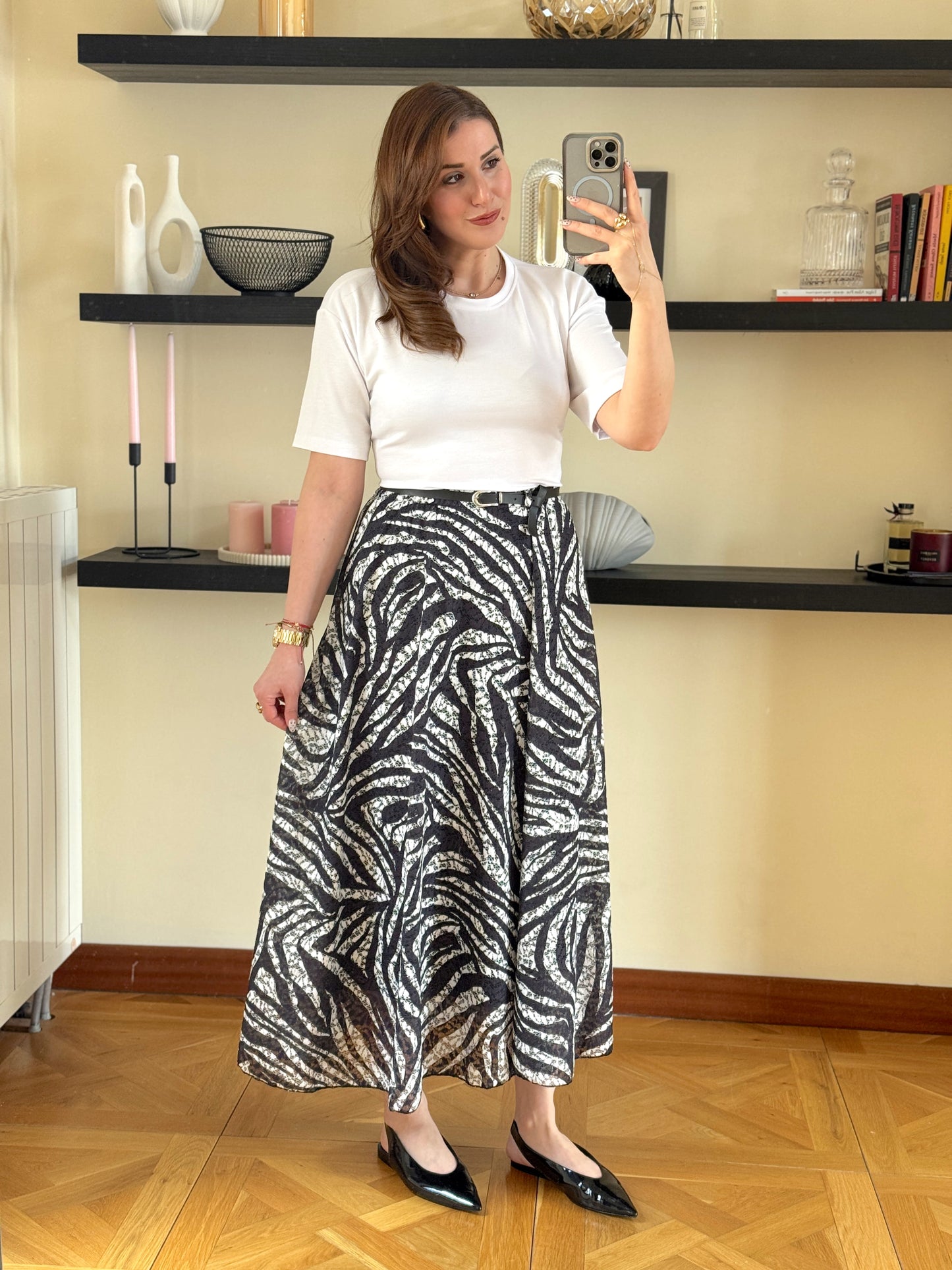 Desenli astarlı kemerli Etek Zebra