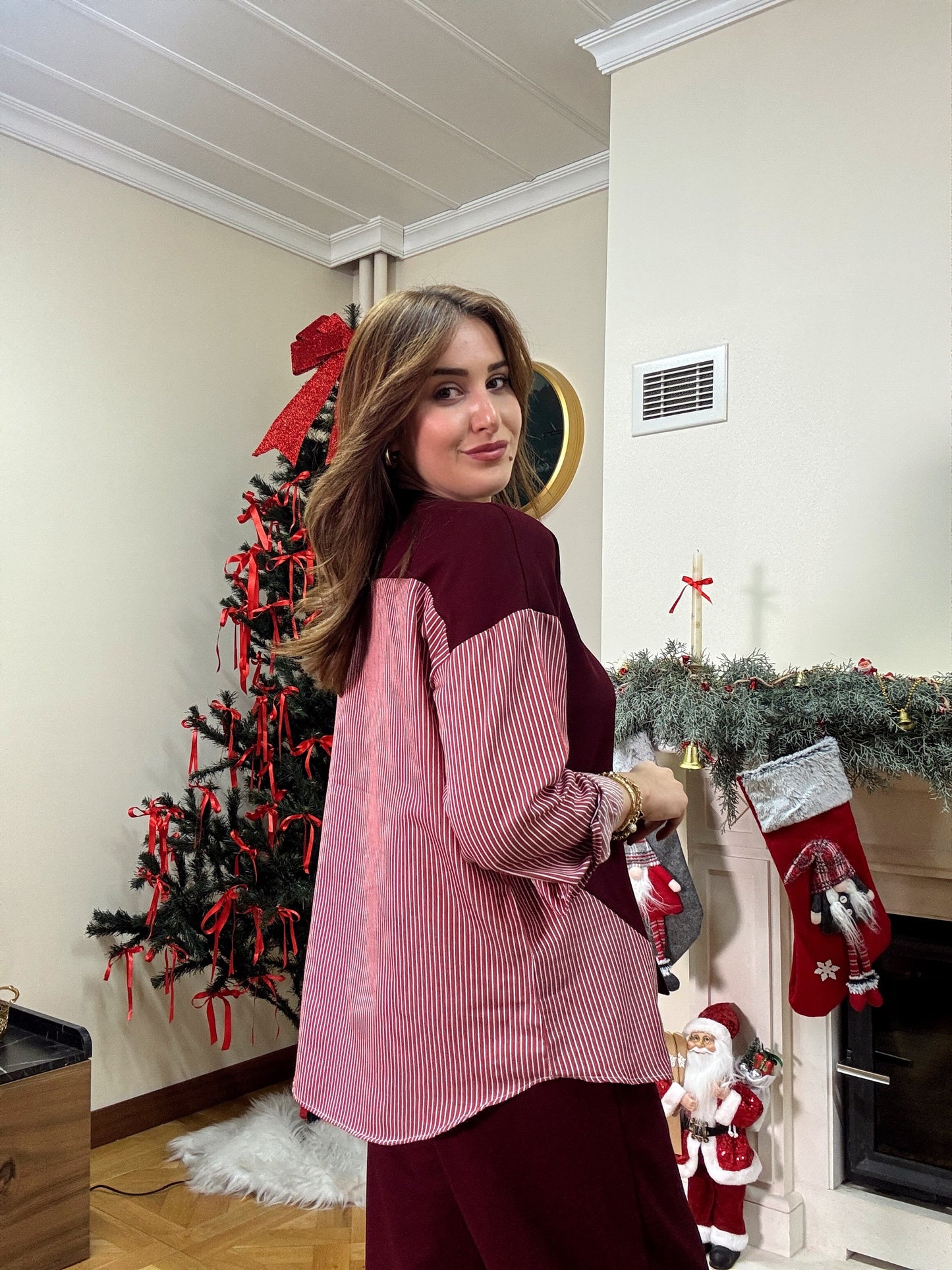 Terikoton arkası gömlekli modal takım-BORDO