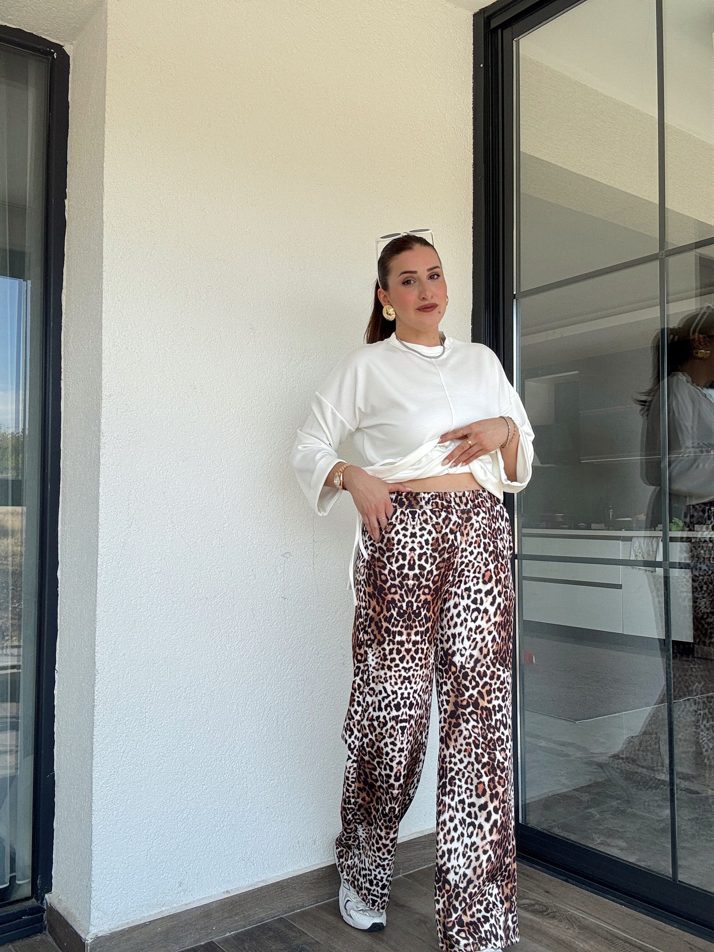 Digital Baskı Palazzo Pantolon - BEJ LEOPAR