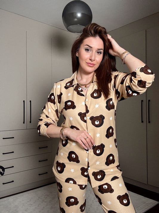 Polar AYICIK desenli pijama takımı-LATTE-KAHVERENGİ